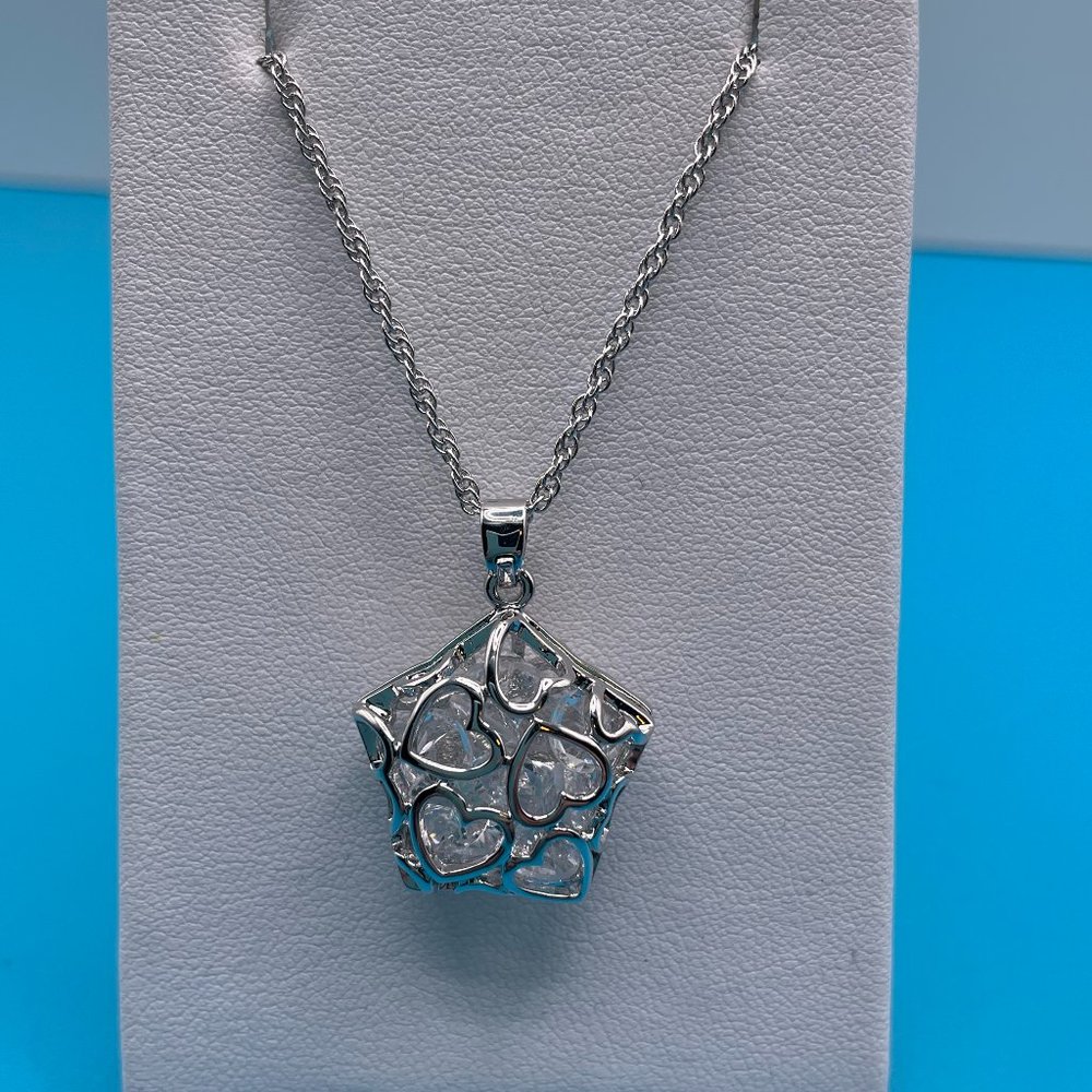 Clear Crystals in Cage Heart Necklace w/ Gift Box - NEW